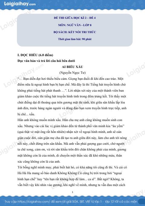 Đề thi giữa kì 2 Văn 8 Cánh diều - Đề số 4